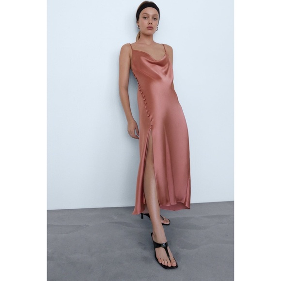 Zara Neutral Barbie Pink Lingerie Style Long Dress Medium BNWT - Picture 12 of 16